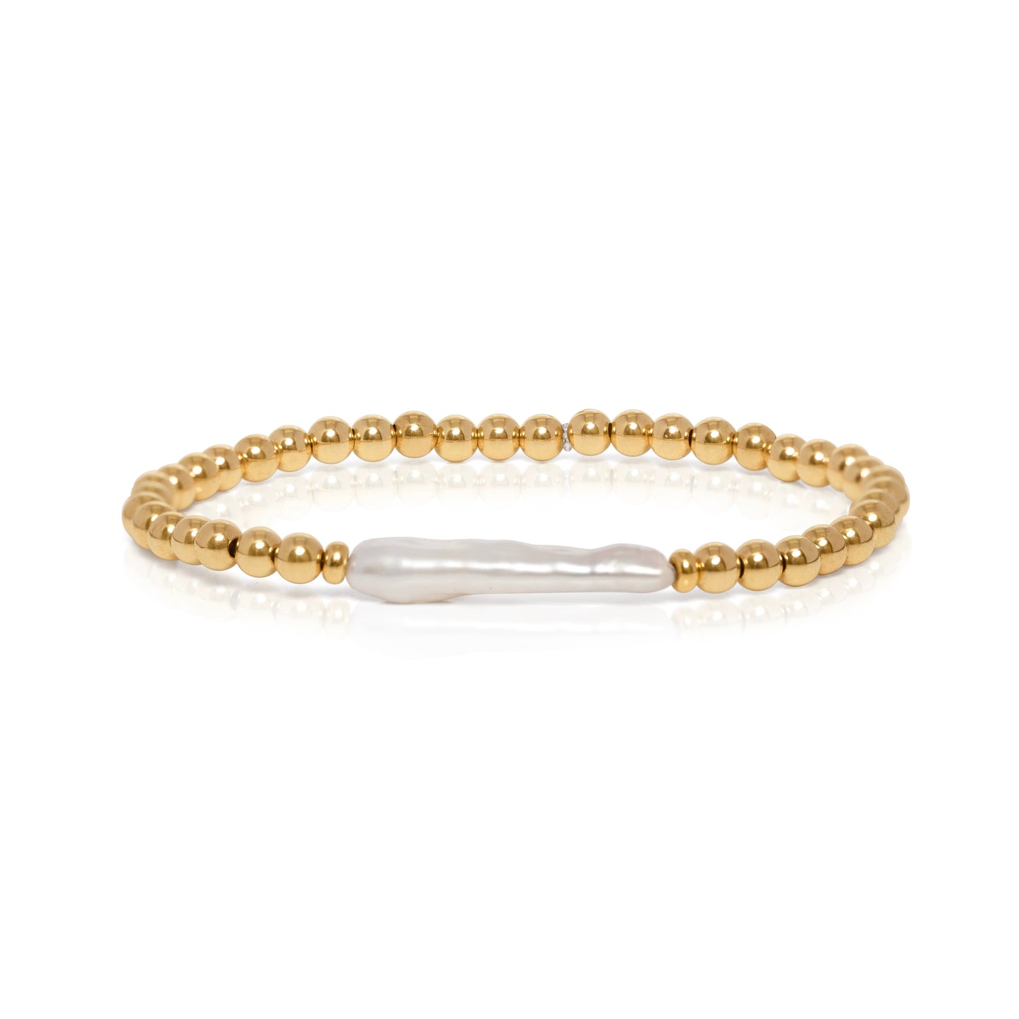 4MM 14K Gold Ball Freshwater Pearl Bar Bracelet