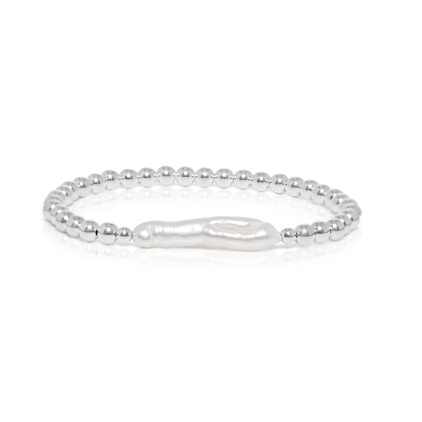 4MM Silver Ball Pearl Bar Bracelet