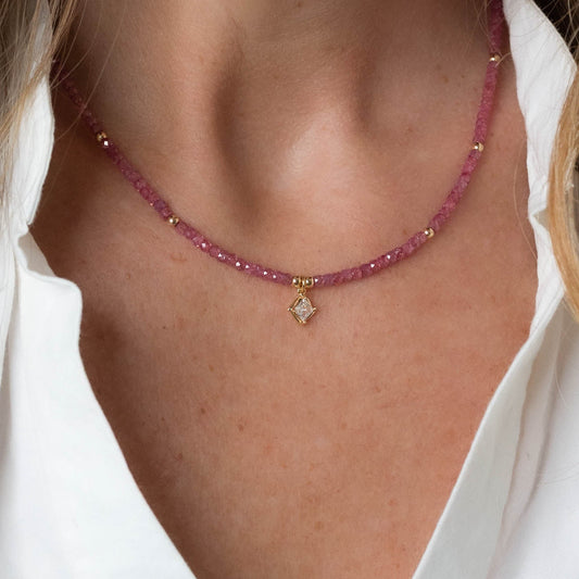 Pink Lady Zircon and CZ Necklace