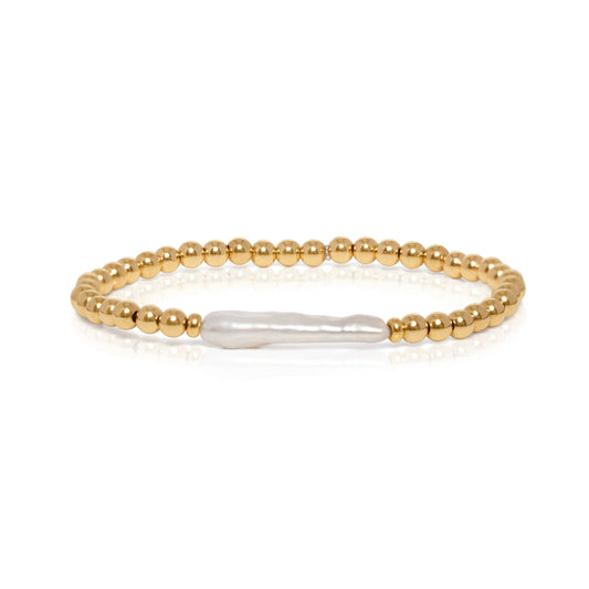 4MM 14K Gold Ball Freshwater Pearl Bar Bracelet