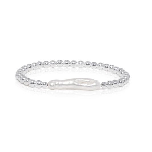 4MM Silver Ball Pearl Bar Bracelet